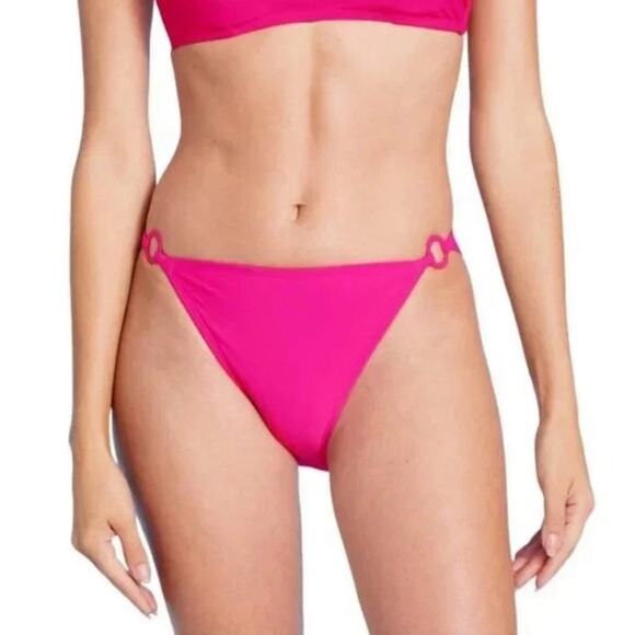 Shade & Shore Ring Detail Low Rise High Leg Hot Pink Bikini Bottom XL - Picture 1 of 4